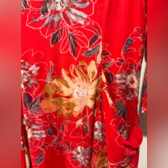 Free People Coral-Red Floral High-Low V-Neck Dress - Picture 13 of 13